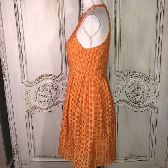 Cynthia Steffe Tangerine 🍊 Orange High Neck  Pleated Shirtwaist Sun Dress S/2 - Picture 7 of 14